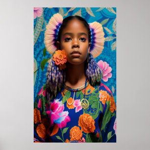 Poster Menina bonita com flores laranja