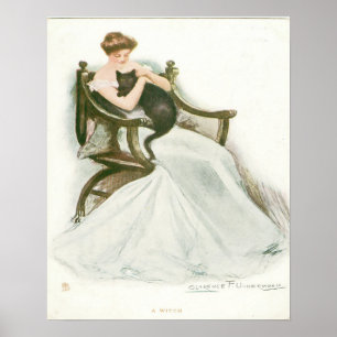 Poster Menina bonita e gato preto