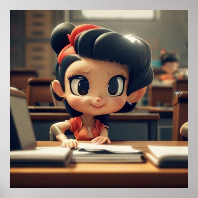 Poster Menina Bonita na aula, moça moderna na escola (Frente)