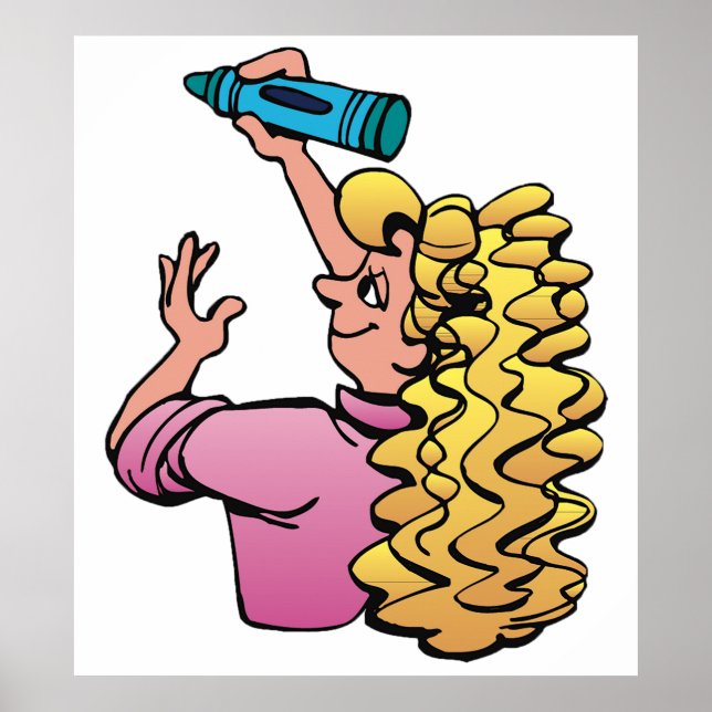 Poster Menina Brincalhona com Lápis de Cor (Frente)