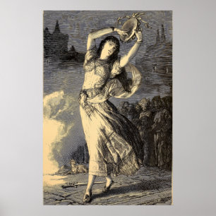 Poster Menina Cigana da Era Vitoriana com Pandeiro