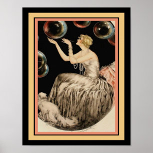 Poster Menina com Bola de Arte Deco