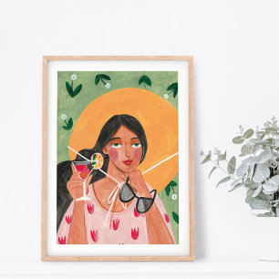 Poster Menina com chapéu de verão óculos de sol floral pa