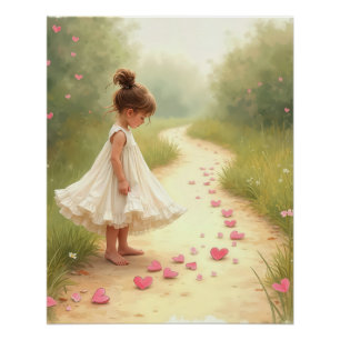 Pôster Menina Com Corações Rosa No Caminho Da Sujeira