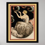 Poster Menina com Deco de Arte de Bolhas<br><div class="desc">Linda,  década de 1920,  impressão Art Deco "Girl with Bubbles",  de Louis Icart. Um de dois pelo Joco Studio. 11x14 mostrado aqui. Disponível em outros tamanhos.</div>