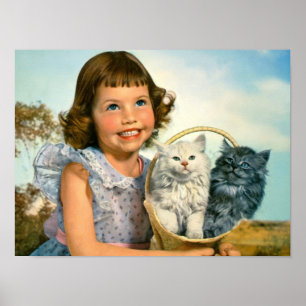 Poster Menina com gatinhos
