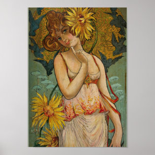 Poster Menina com girassóis