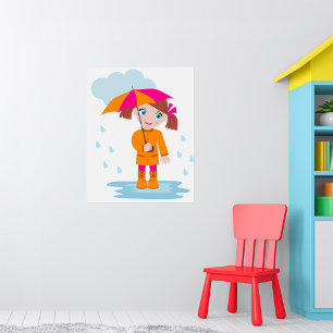 Poster Menina com Guarda-chuva na Chuva Dia Chuvoso Infan