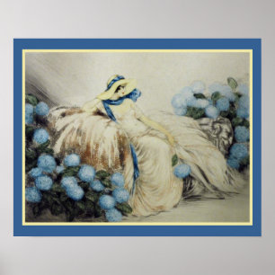Poster Menina com Hydrangeas azuis