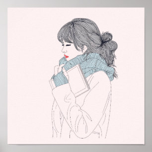 Poster Menina com ilustração gráfica legal do cachecol