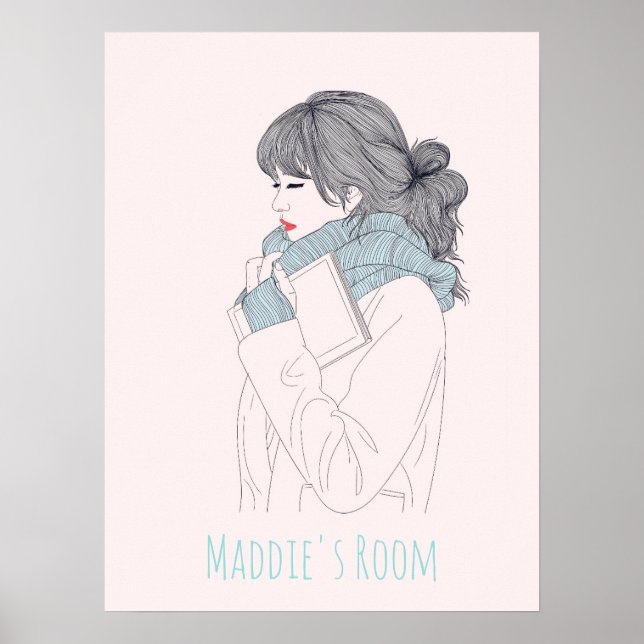 Poster Menina com ilustração gráfica legal do cachecol (Frente)