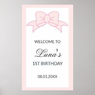 Poster Menina com Laço Rosa Aniversário de 1 ano 