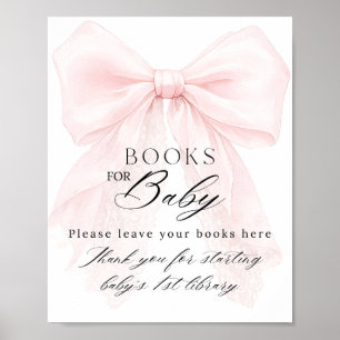 Poster Menina com Laço Rosa Livro de Presentes para Chá d