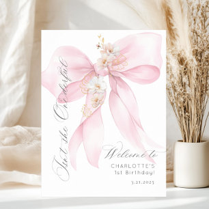 Poster Menina com Laço Rosa Onederful Bem-vinda ao 1º Ani