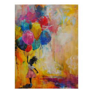 Pôster Menina com Pintura de Balões