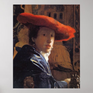 Pôster Menina com Red Hat, c.1665 (óleo no painel)