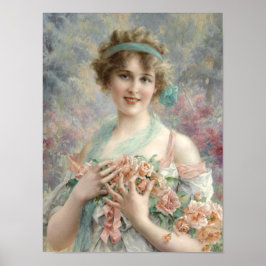 Poster Menina com rosas Retrato de Arte Fino