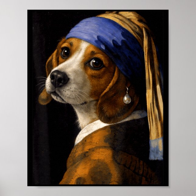 Poster Menina com um beagle de brinco de pérola meme engr (Frente)