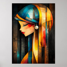 Poster Menina com um Brinco de Pérola - Cubista Minimalis