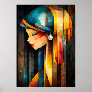 Poster Menina com um Brinco de Pérola - Cubista Minimalis