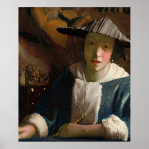 Poster Menina com uma pintura Famosa e Fluta