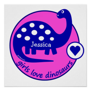 PÔSTER MENINA COR-DE-ROSA CORAJOSA DINO PERSONALIZADO