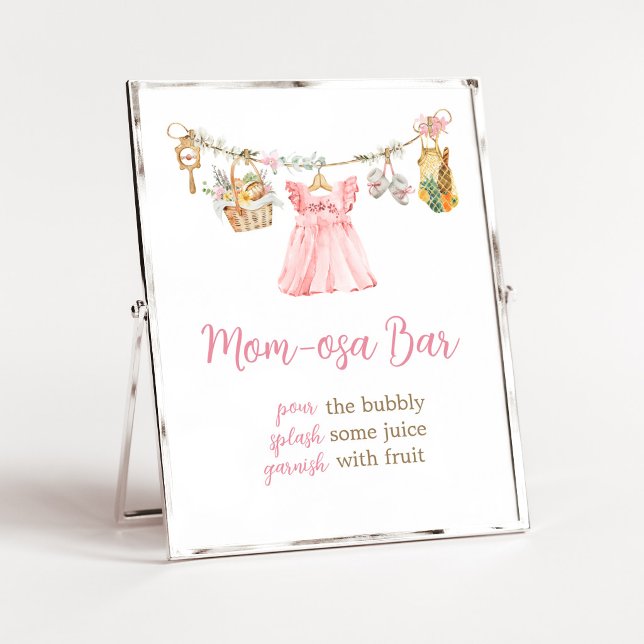 Poster Menina Cultivada Localmente Sinal de Barra da Mamã (Pink Locally Grown Clothesline Baby Shower Mom Osa Bar Sign)