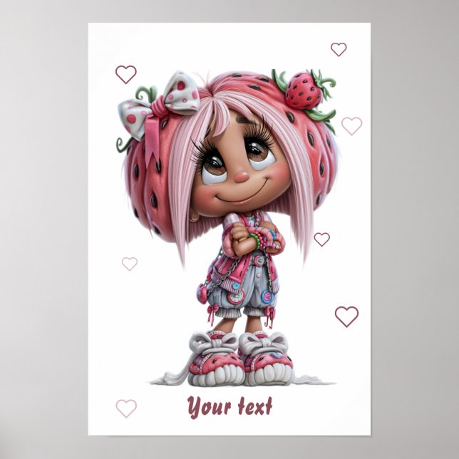 Poster Menina Customizada Fofa de Morango (Frente)