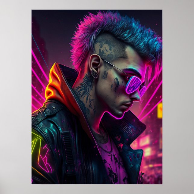 Poster Menina Cyberpunk na cidade de neon (Frente)