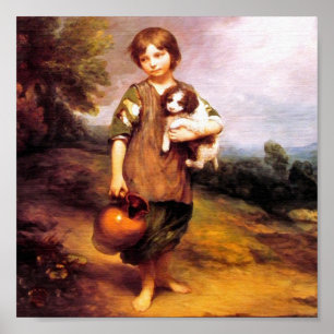 Poster Menina da casa de campo com cão e jarro