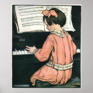 Pôster Menina da música do piano do vintage por Jessie
