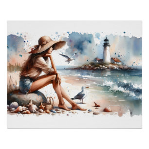 Pôster Menina da Praia Costeira & Farol
