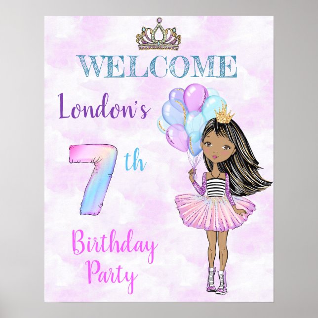Poster Menina de 7 anos de idade Princesa Afro-Americana (Frente)