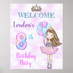 Poster Menina de 8 anos de aniversário Princesa Lavanda T