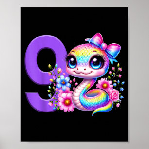 Poster Menina de 9 anos de idade Festa de Cobra Arco-íris