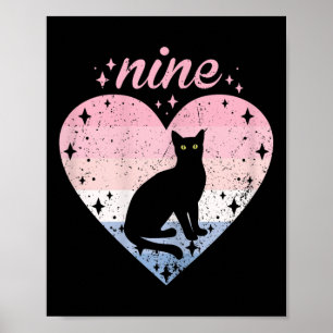 Poster Menina de 9 Anos de Idade Gatinho Fofo Aniversário