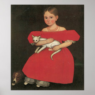 Pôster Menina de Ammi Phillips no vermelho com seus gato