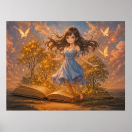 Poster Menina de animação com poderes de livro mágico