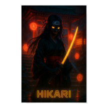 Menina de animação Cyberpunk Escura com uma Katana