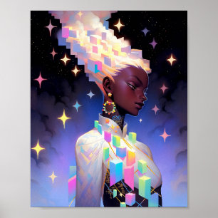 Poster Menina de Animação Geométrica Moderna