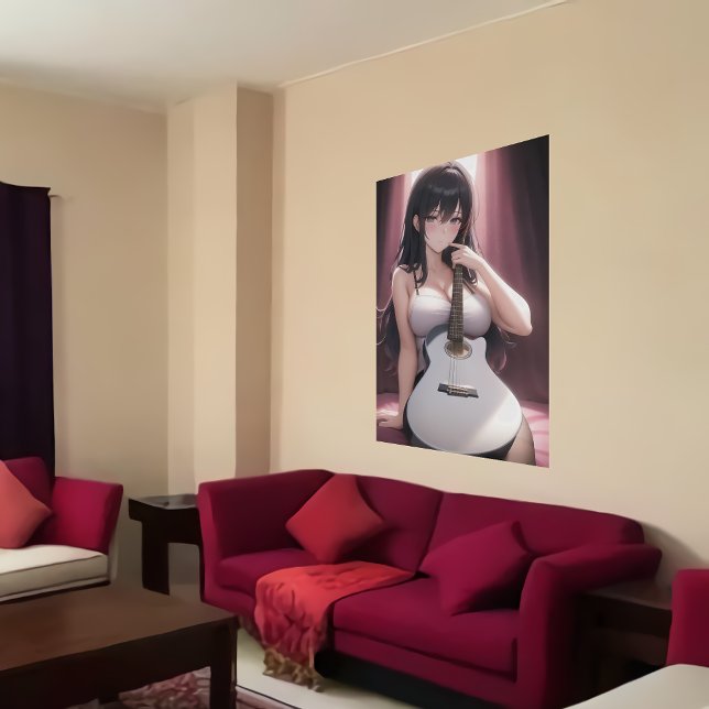 Poster Menina de animação segurando uma guitarra | Arte A (Criador carregado)