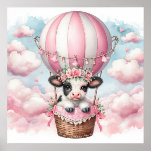 Poster Menina de Balão de Ar Quente de Vaca