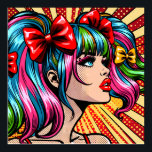 Poster Menina de banda desenhada de Pop colorida bonito<br><div class="desc">Linda senhora com rabos-de-porco e cabelos coloridos,  azuis e cor-de-rosa,  lápticas vermelhas,  pestanas compridas estilo quadrinho pop da arte ai.</div>