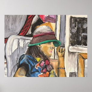 Poster Menina de Chapéu Vibrante