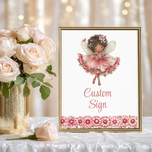Poster Menina de Conto de Fadas Artística Rubor Floral An (Artistic Fairy Girl Blush Floral Birthday Custom Sign

)