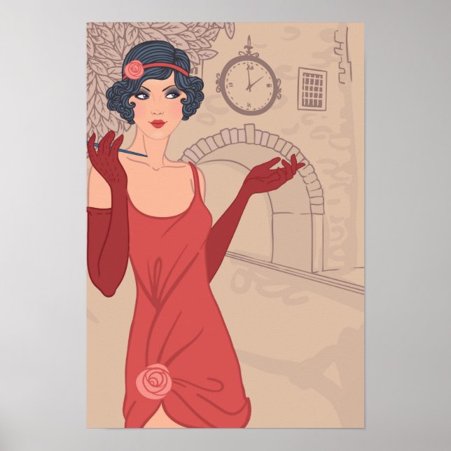 Pôster Menina de Flapper Ilustrada (Frente)