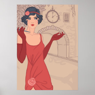 Pôster Menina de Flapper Ilustrada