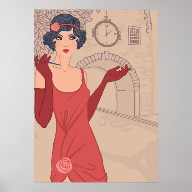 Pôster Menina de Flapper Ilustrada (Frente)