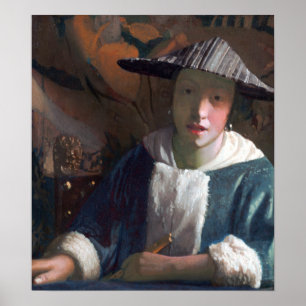 Poster Menina de Johannes Vermeer com uma flauta