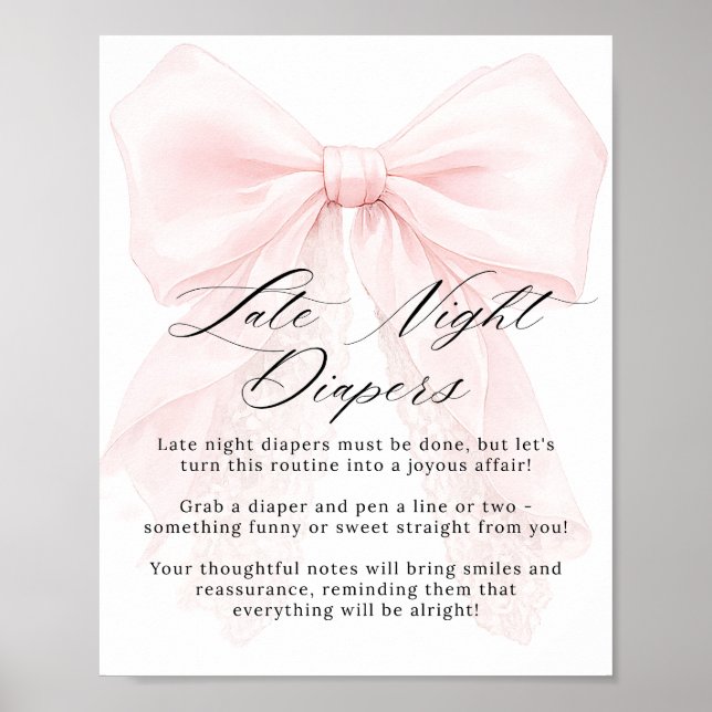 Poster Menina de Laço Rosa Chuveiro de Bebê Moderno Jogo (Frente)
